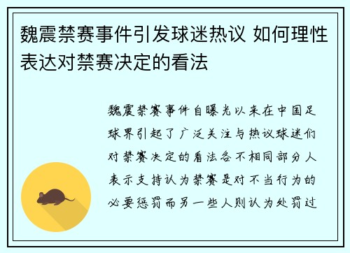 魏震禁赛事件引发球迷热议 如何理性表达对禁赛决定的看法